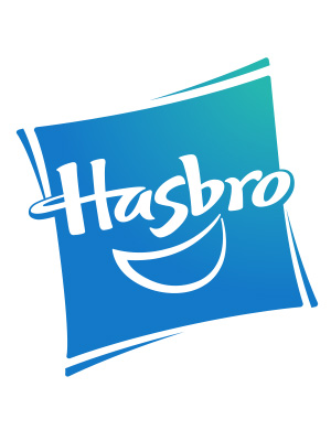 An image of Hasbro's logo, which is an ombre blue square with a white stylized smile in it, below the word
